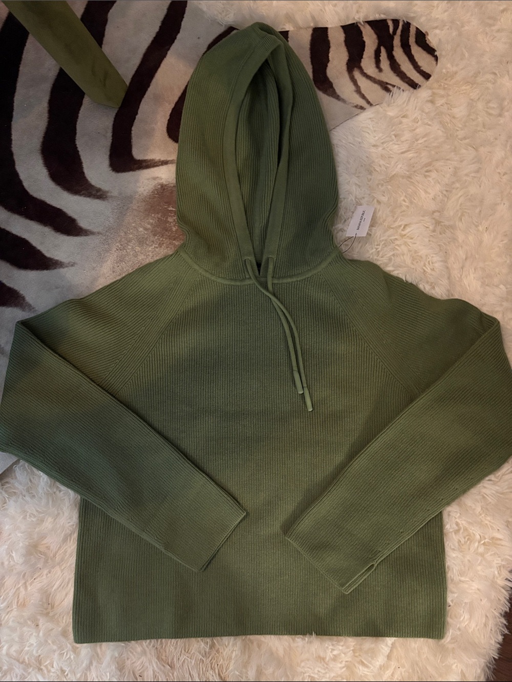 NWT Banana Republic Olive Green Ribbed Hoodie Crop Sweater size M